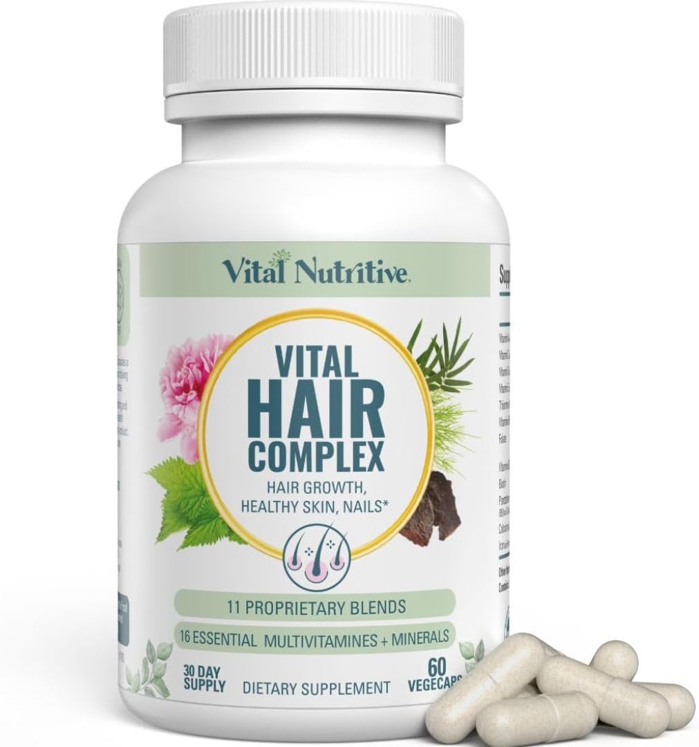 VITAL NUTRITIVE Vital Hair Complex – Biotin & Vitamin B Hair Vitamins for Women & Men – Supports Healthy Hair, Skin & Nails – Hormone-Free, Gluten-Free – Hair Supplement for Women & Men
