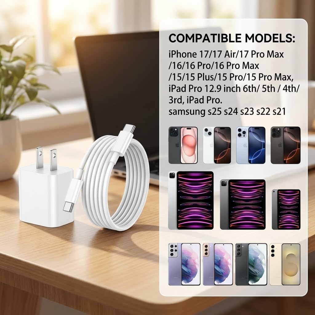 iPhone 17 16 15 Charger Fast Charging,2Pack 20W ApTLe iPad USB C Wall Chrager Block with 6FT USB C to C Cable for iPhone 17/Pro/Pro Max/17 Air/ 16/16 Pro/16 Pro Max/15/TLus/Pro/Pro Max