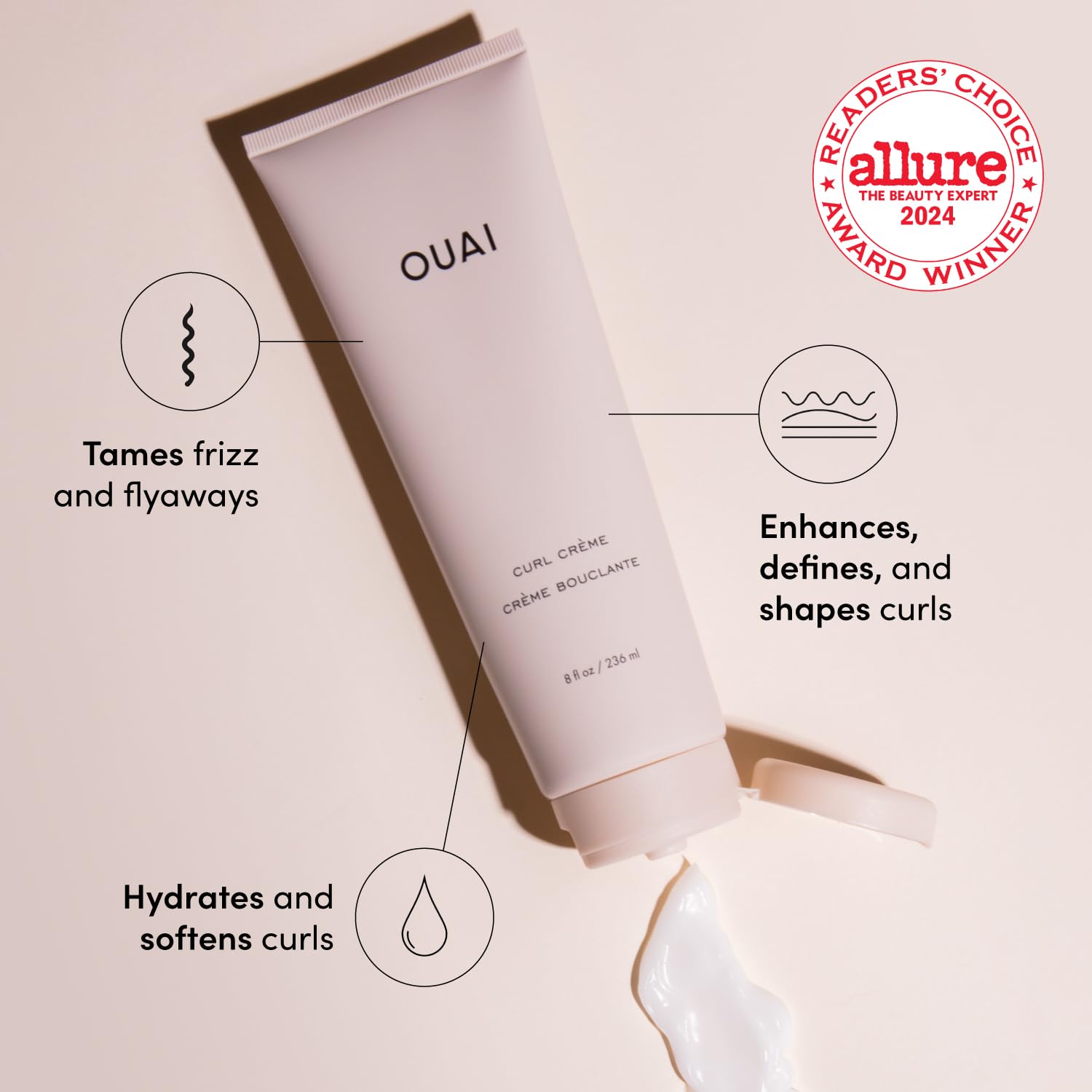 OUAI Curl Cream - Curl Defining Cream with Chia & Linseed Oil - Enhances Definition, Hydration & Shine - Tames Frizz & Protects from Humidity - Silicone-Free Curly Hair Products for Women (8 oz)