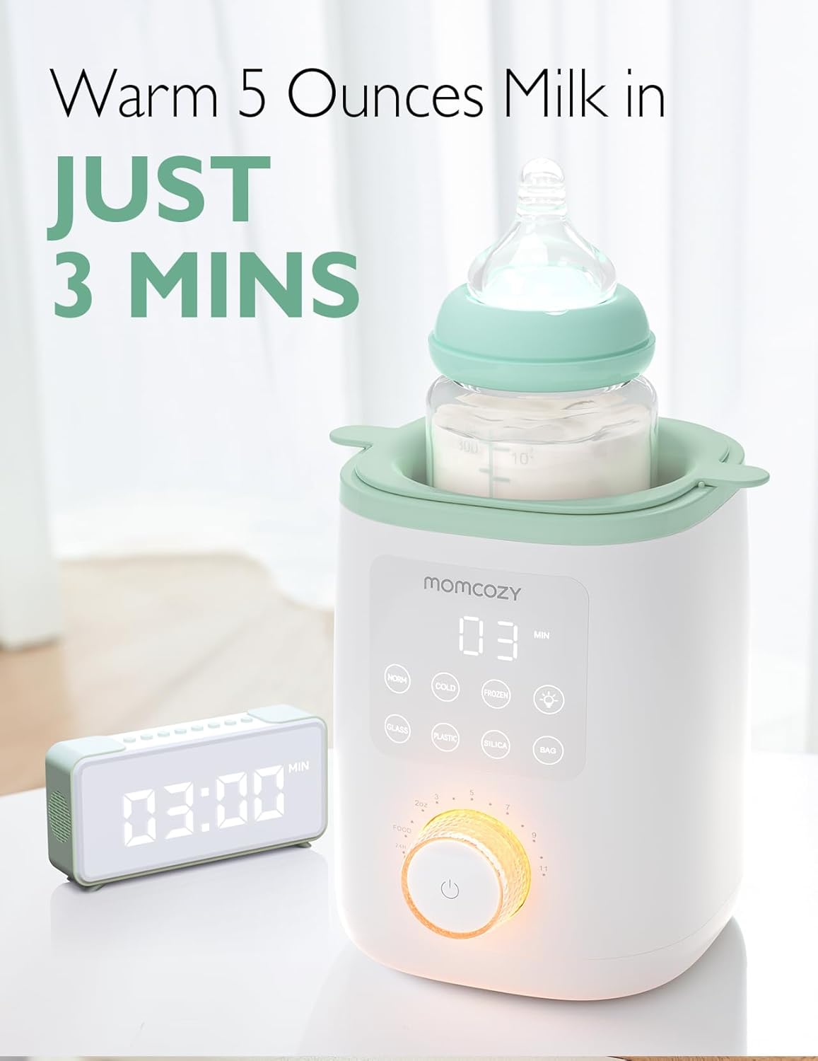 Momcozy Baby Bottle Warmer for Breast Milk Formula Food, Fullest Nutrients Preserved, Fast Heat, Night Light for Nighttime Breastfeeding, One-Touch Easy Use, Newborn Essentials SupTLies Gift for Mom