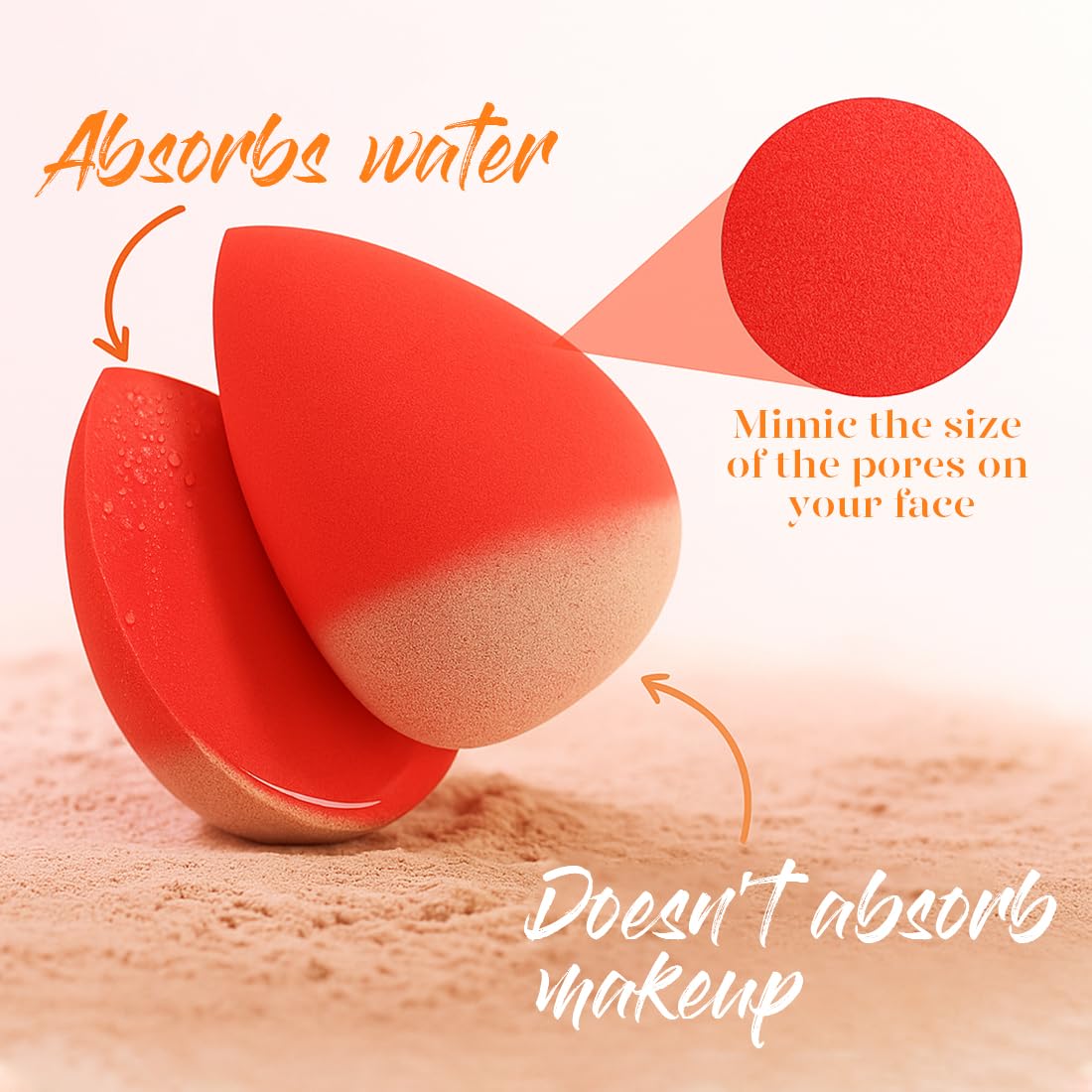 BEAKEY Makeup Sponge Set 5 Pack Micro Porous Low Absorption Soft Latex Free Foundation Beauty Sponges & Blenders for Powder Cream