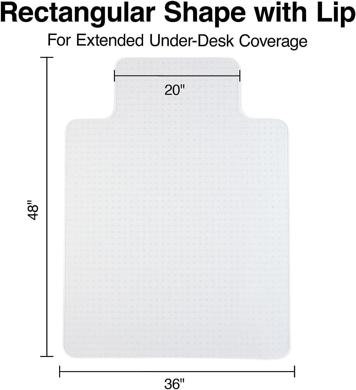 StaTLes Office Chair Mat, Clear Floor Mats with Lip, Flat-Pile Carpets, Extended Under-Desk Coverage, 48 x 36 Inch, Smooth Glide