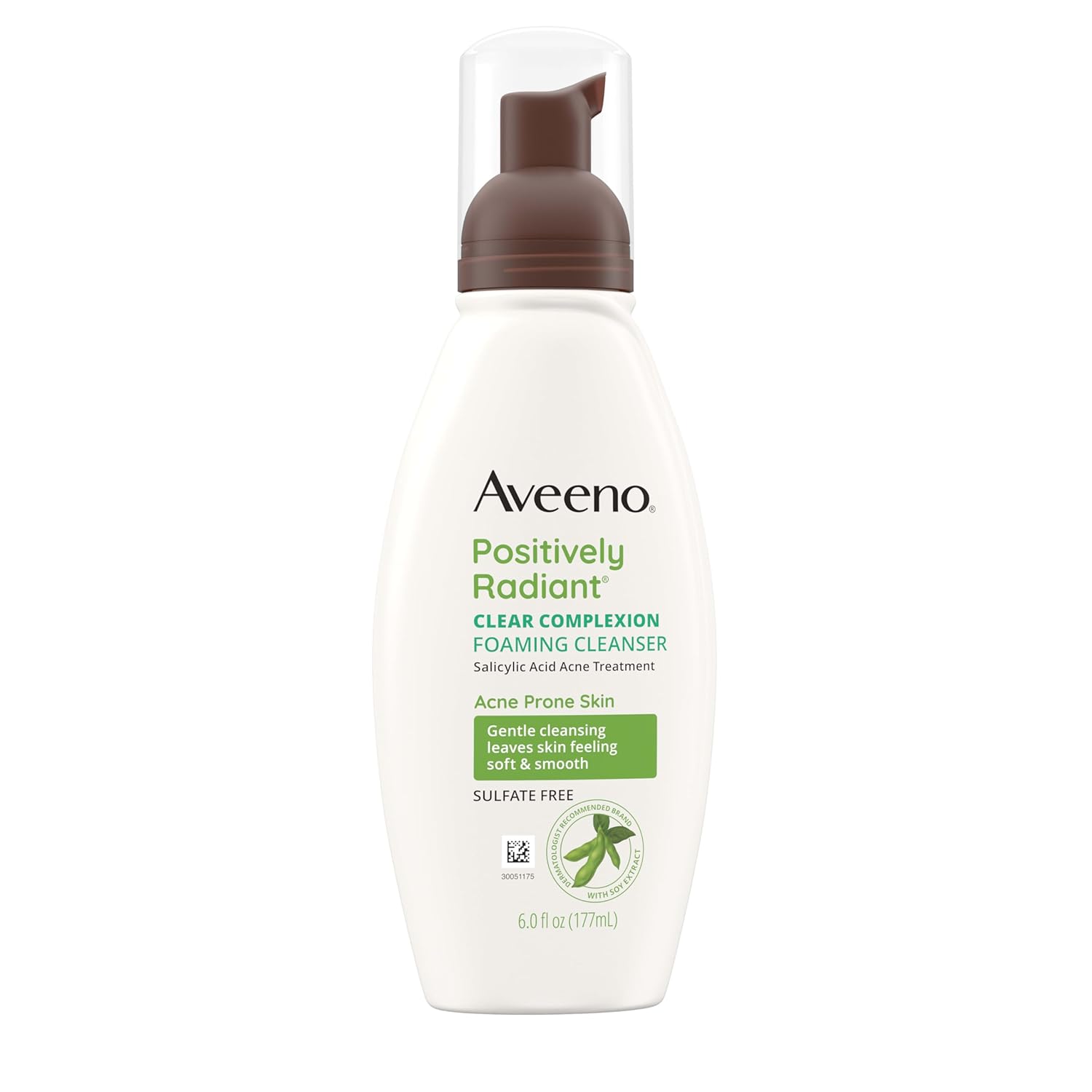 Aveeno Clear ComTLexion Foaming Oil-Free Facial Cleanser with Soy Extract & 0.5% Salicylic Acid, Acne Treatment Face Wash for Acne-Prone Skin, Sulfate-Free & Hypoallergenic, 6 fl. oz