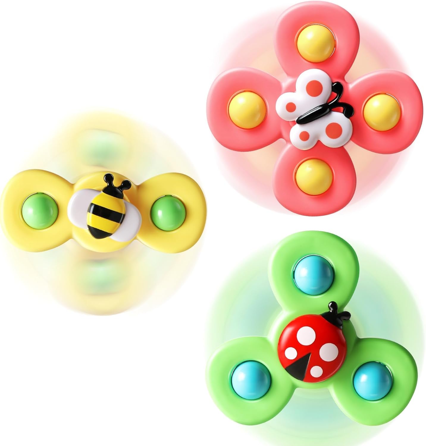 ALASOU 3PCS Suction Cup Spinner Toys for 1 Year Old Boy Girl|Spinning Top 12 18 Months|1 2 Year Old Boy Birthday Gift|Baby Bath Toy for Kids Ages 1-3|Sensory Airplane Travel Toy for Infant Toddlers