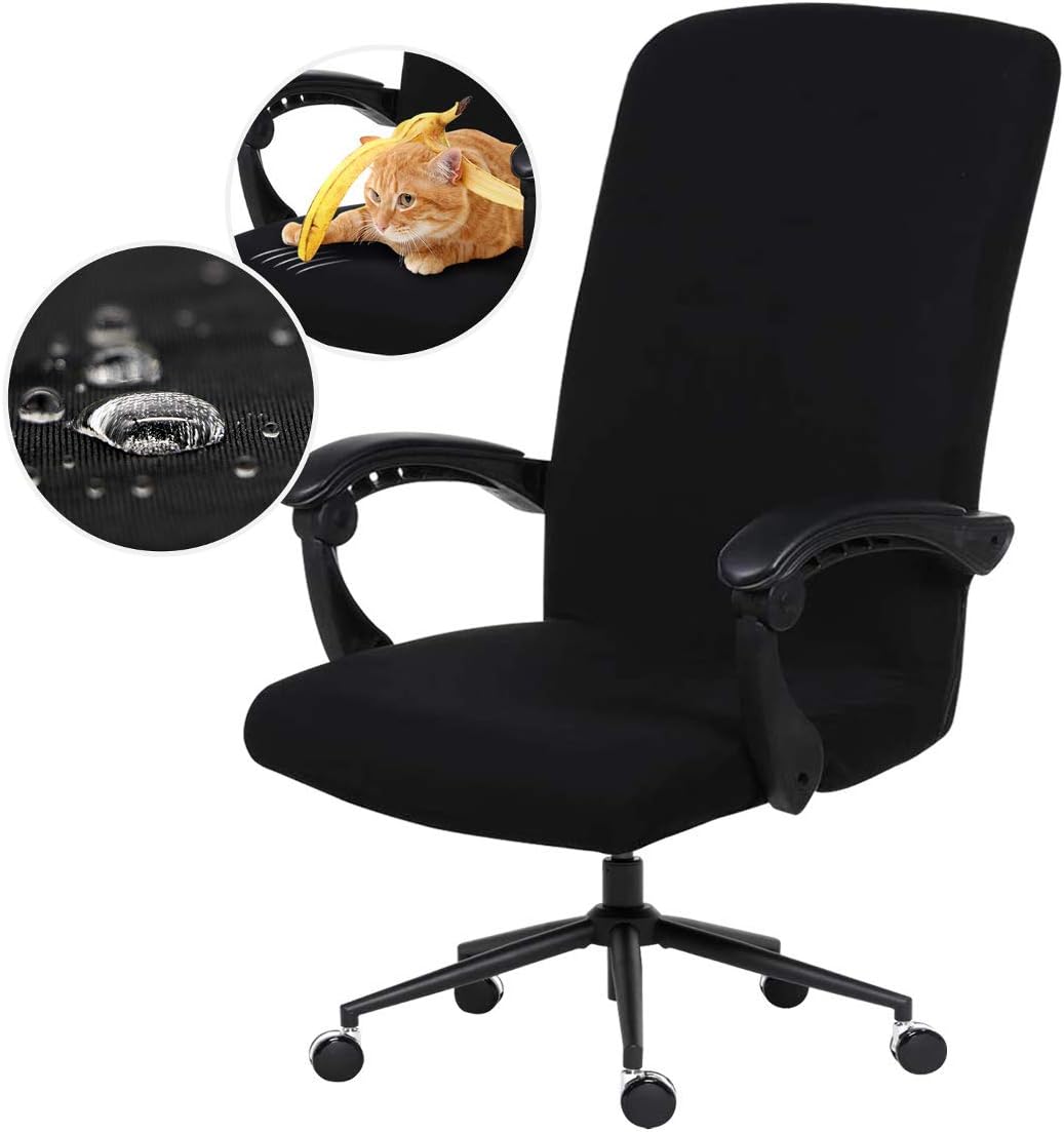 Water Resistant Stretch Computer Office Chair Cover with Durable Zipper Universal Washable Removable Spandex Rotating Boss Chair Slipcovers Anti-dust Soft Desk Chair Seat Protector for Dogs Cats Pets