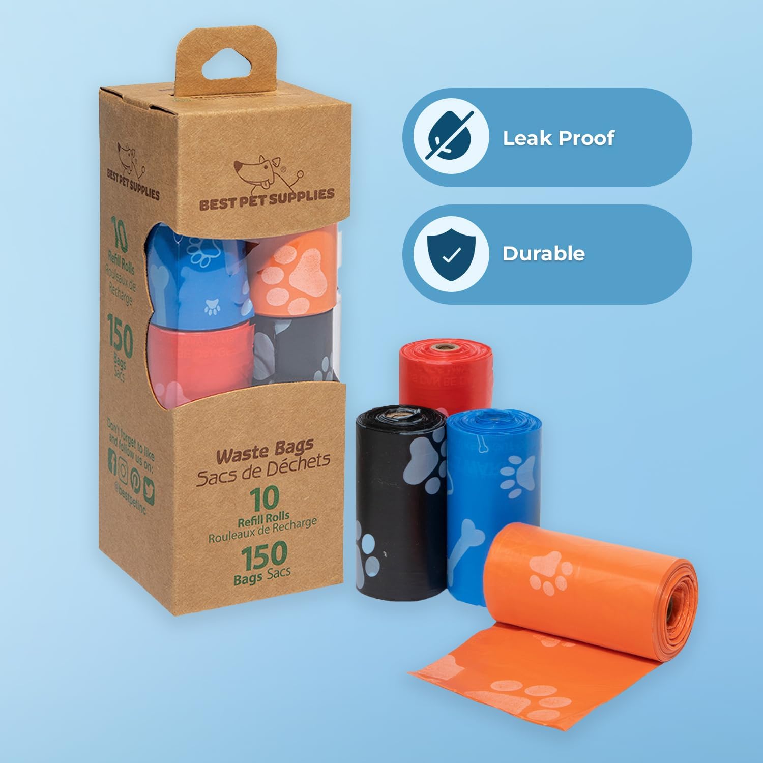 Best Pet SupTLies Dog Poop Bags (150 Bags) for Waste Refuse Cleanup, Doggy Roll ReTLacements for Outdoor Puppy Walking and Travel, Leak Proof and Tear Resistant, Thick TLastic - Assorted Colors