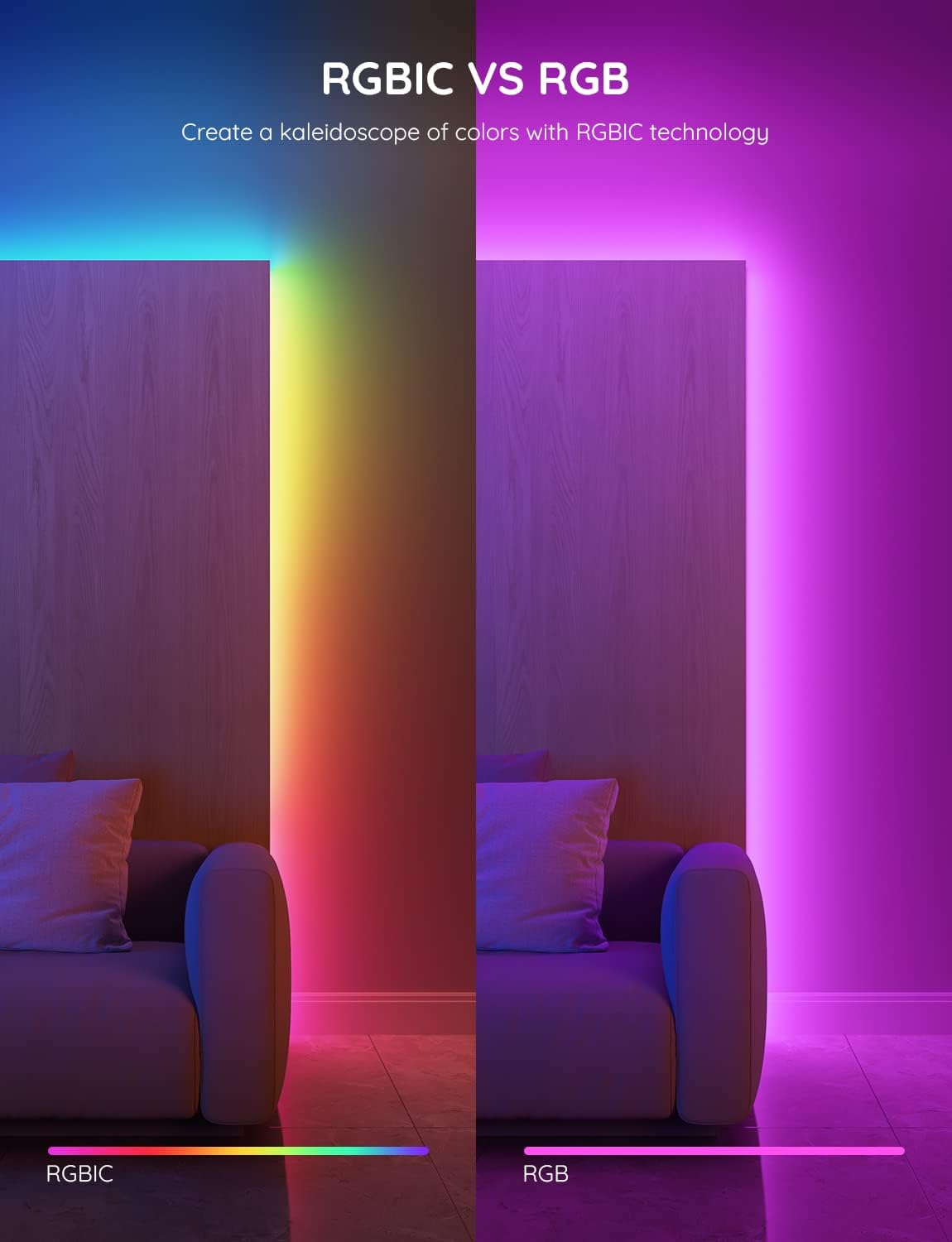 Govee RGBIC LED Strip Lights, Smart LED Lights for Bedroom, Bluetooth LED Lights APP Control, DIY MultiTLe Colors on One Line, Color Changing LED Strip Lighting Music Sync, Home Decor, 16.4ft
