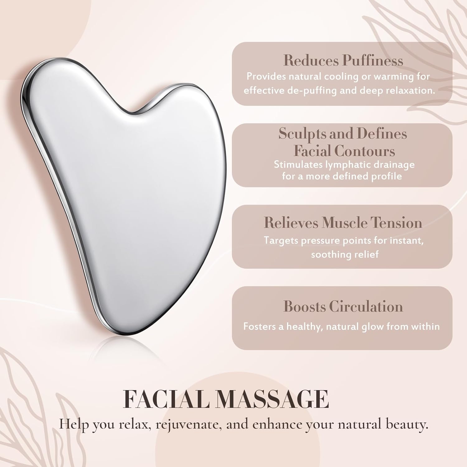 Nuanchu Stainless Steel Gua Sha Facial Tools Metal Guasha Tool for Face Body Jawline Shaper, Double Chin Reducer, Puffiness Reducing, Lymphatic Drainage Massager Skin Care Gift with Pouch(Silver)