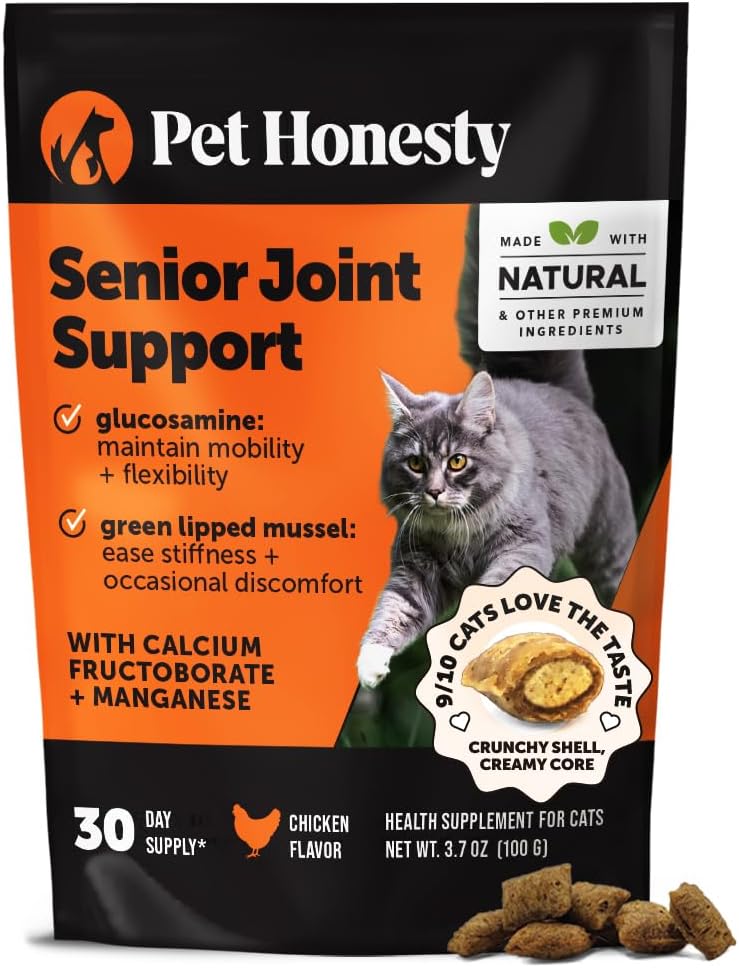 Cat Hip + Joint Health Chews – Crunchy & Creamy Cat Joint Support SupTLement - Glucosamine, Chondroitin & Omega-3s – Supports Mobility, Flexibility & Comfort for Indoor & Outdoor Cats (Chicken 30-Day)