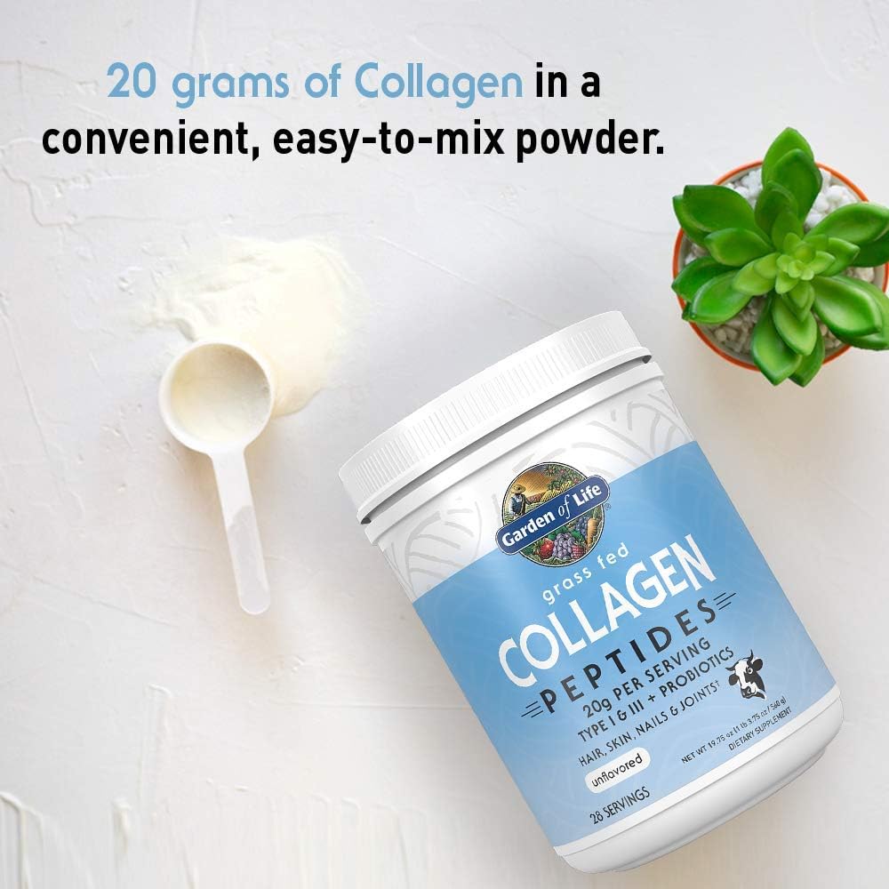 Garden of Life Grass Fed Collagen Peptides Powder Unflavored Collagen Powder for Hair Skin Nails Joints, Hydrolyzed Collagen Protein Supplements, Collagen for Women & Men, 28 Servings