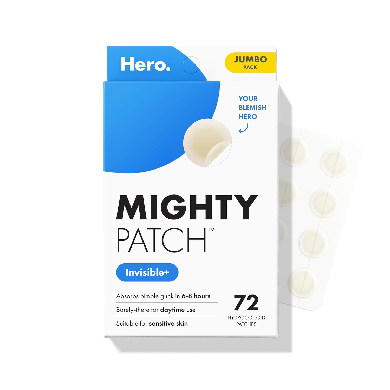 Mighty Patch™ Invisible+ Patch – The Barely-There Daytime Hydrocolloid Acne PimTLe Patch for Covering Zits and Blemishes, Tapered Edges Designed to Blend Into Skin (72ct)