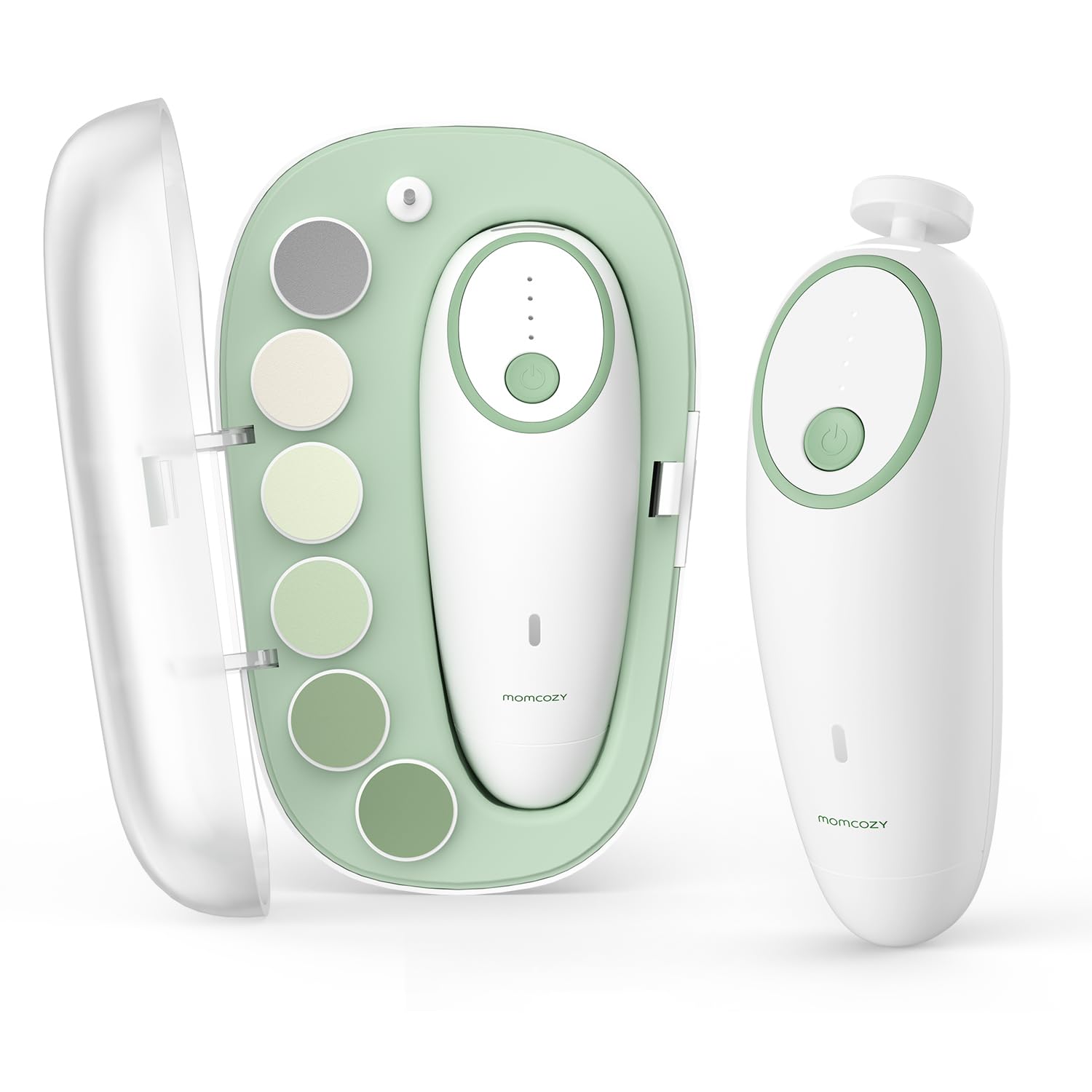 Momcozy Baby Nail File Electric, Gentle Baby Nail Trimmer Electric, Baby Nail Clipper with Night Light, 7 Grinding Head ReTLacement Pads, Green