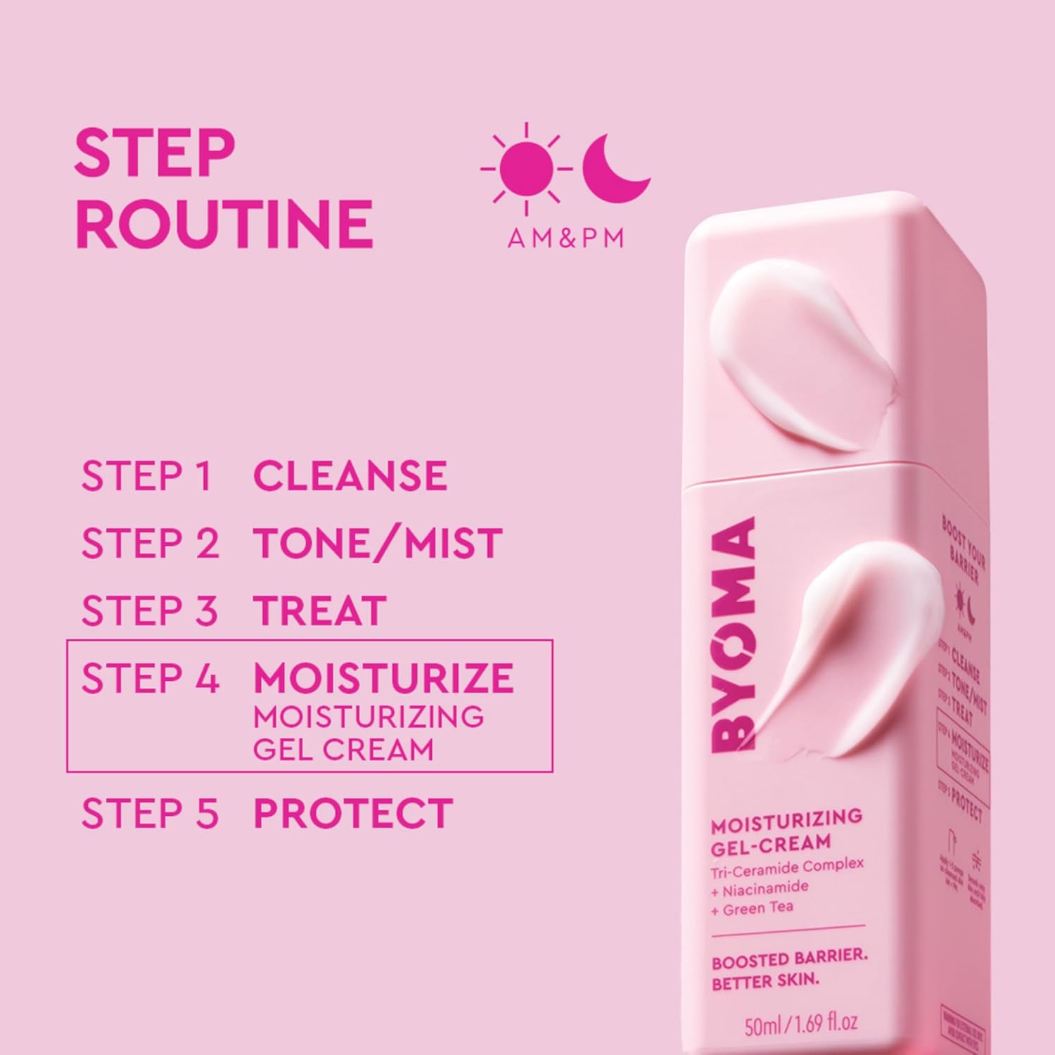 BYOMA Moisturizing Gel Cream - Barrier Repair Cream/Gel Face Lotion with Niacinamide and Green Tea - Ceramide Face Moisturizer for Dry Skin - Alcohol Free, Oil Free Face Moisturizer - 1.69 fl. oz