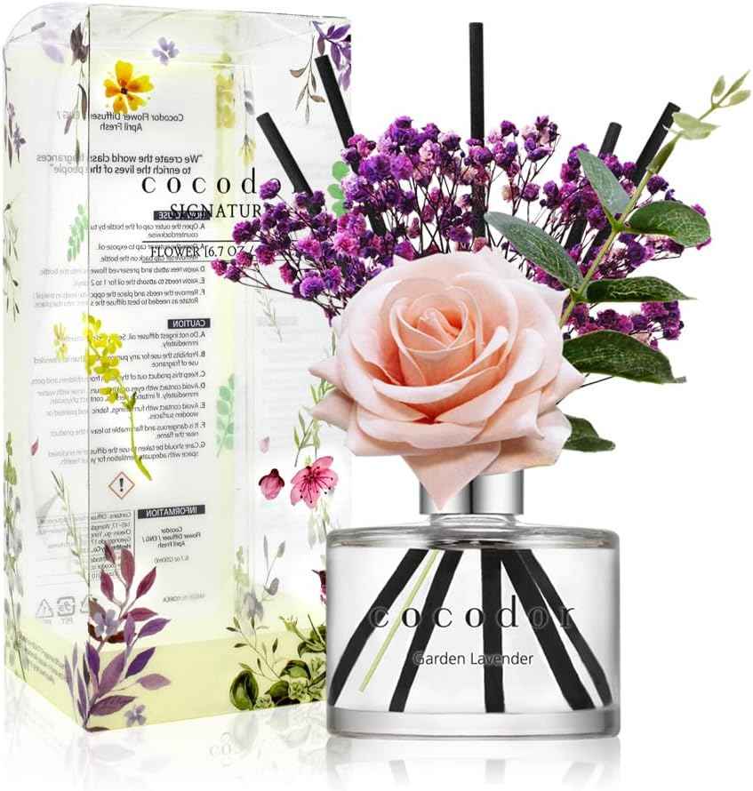 COCODOR Reed Diffuser Set with Preserved Baby's Breath with Sticks/April Breeze / 6.7oz / Scent Fragrance Oil Diffuser for Bedroom Bathroom Home Décor