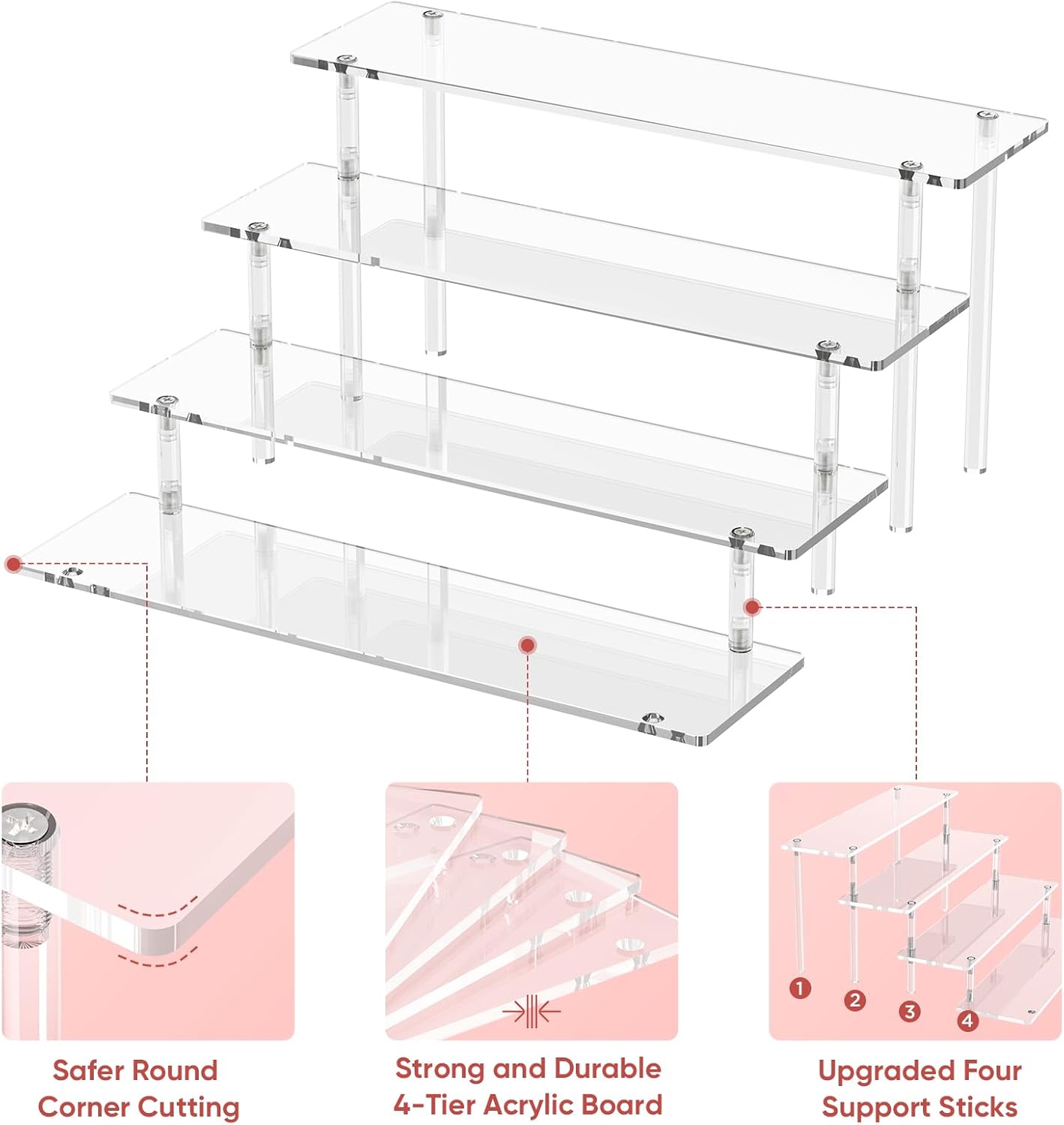 4 Tier Acrylic DisTLay Risers, Clear Perfume Organizer Stand, Large Cupcake Stand Holder, Dessert DisTLay for Party, DisTLay Shelf for Figure and Collection, Riser Stand for Decoration and Organizer