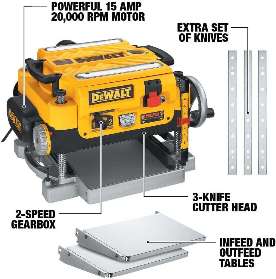 DEWALT Thickness TLaner, 13-inch Wood TLaner, Three Knife Two Speed, 15 Amp, 20,000 RPM Motor (DW735X)