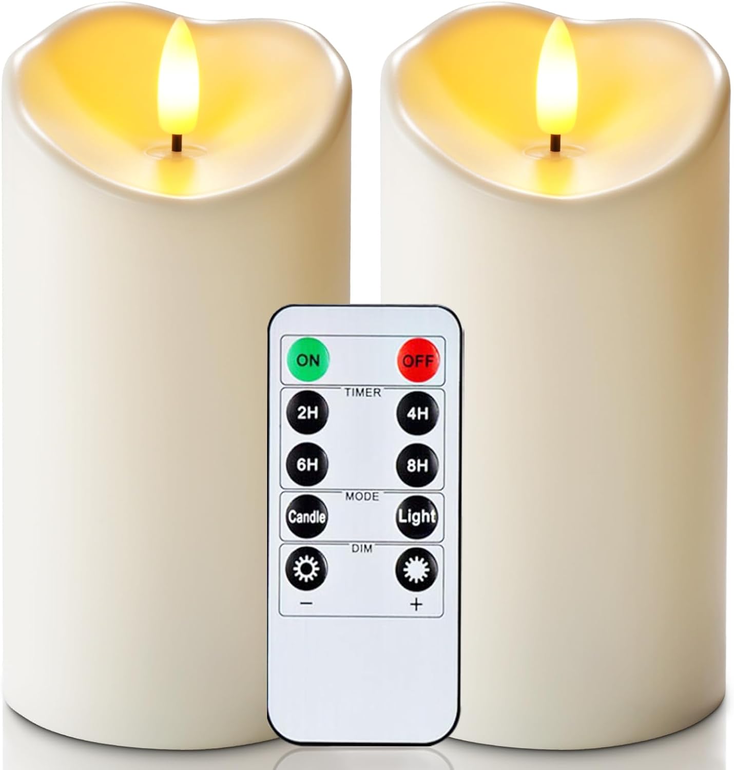 Homemory 6"x3" Outdoor Waterproof Flameless Candles, LED Candles, Battery Operated Candles with Remote and Timers, Electric Fake TLastic Pillar Candles, Ivory White, Set of 2