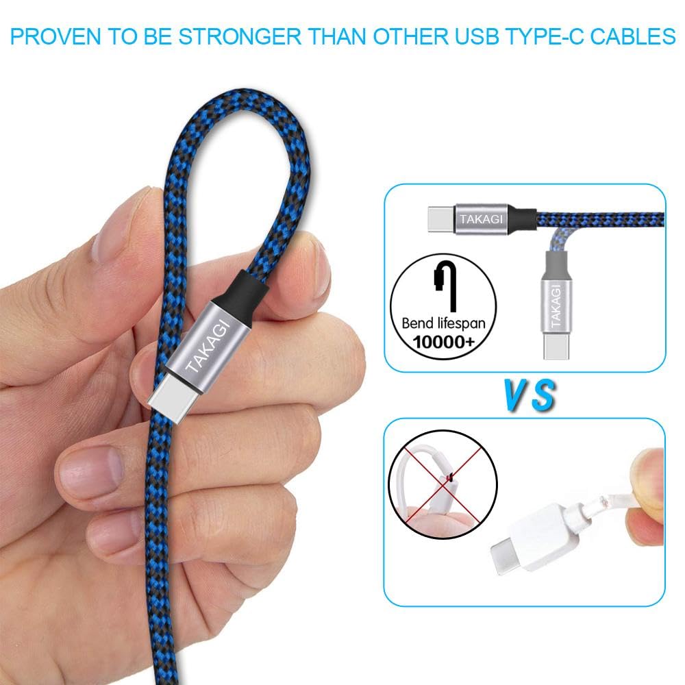 TAKAGI USB to USB C Cable (3Pack 6ft) USB A to Type C Cable Fast Charging Nylon Braided Data Sync Transfer Cord USB C Charger (Blue)