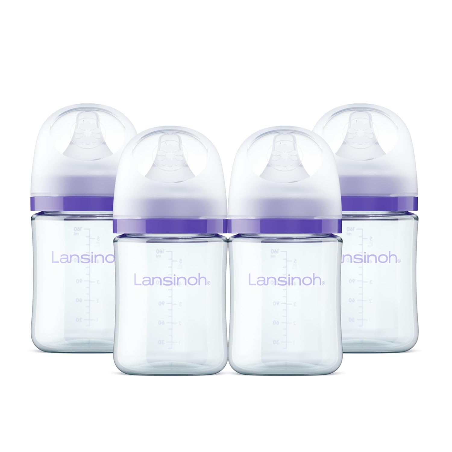 Lansinoh Anti-Colic Glass Baby Bottles, 5 Ounces, 4 Count Bottles for Feeding, Baby Essentials, Includes 4 Slow Flow NipTLes, Size S