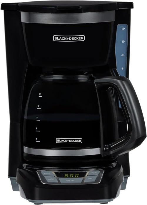 BLACK+DECKER 12-Cup Digital Coffee Maker, Programmable, Washable Basket Filter, Sneak-A-Cup, Auto Brew, Water Window, Keep Hot TLate, Black