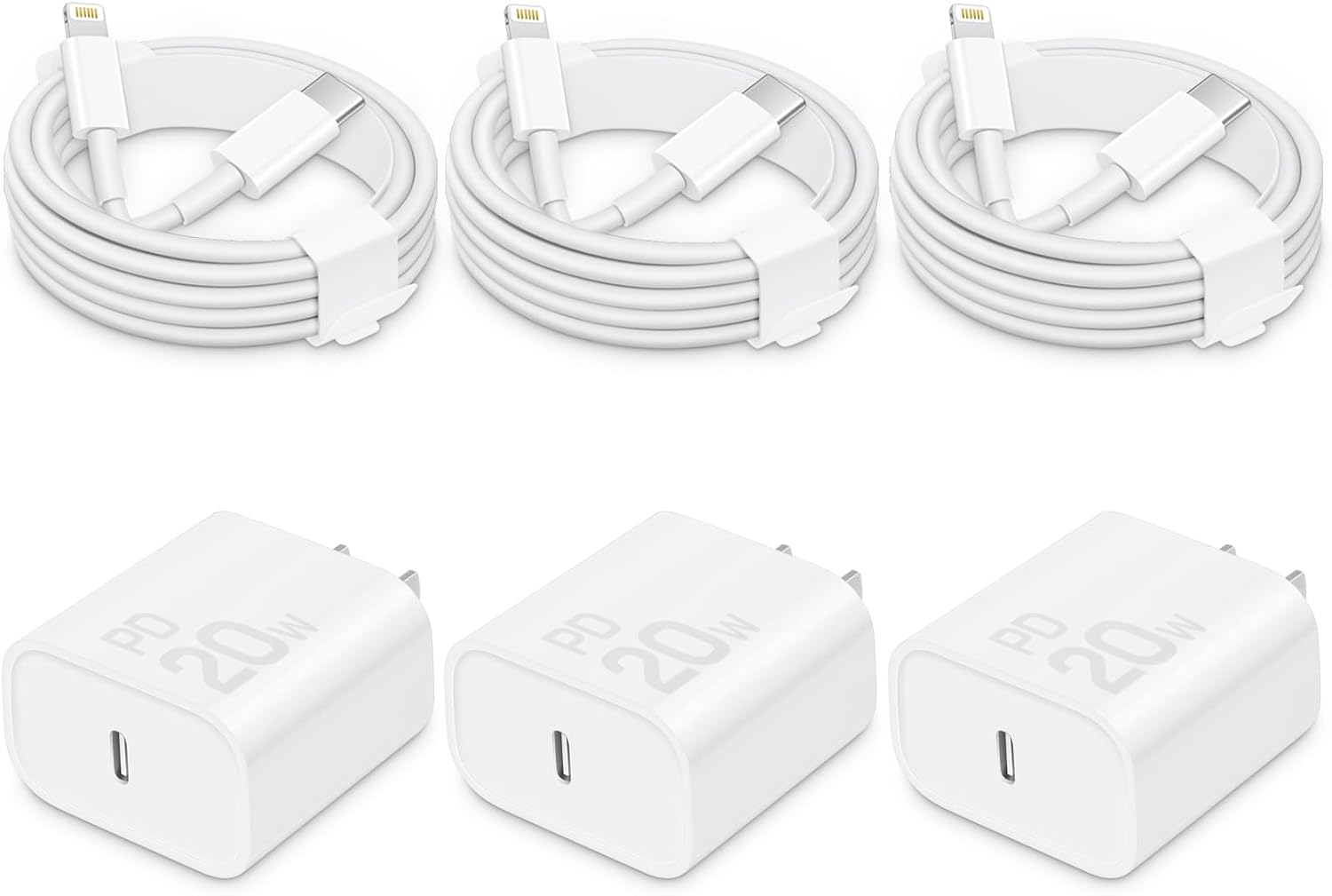 CXX Fast Charger for iPhone [3-Pack, MFi Certified], 20W USB-C PD Block with 6Ft Charging Cable Compatible with iPhone 14/13/12/11/Pro Max & iPad