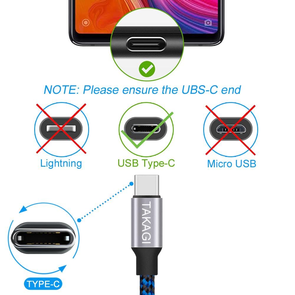 TAKAGI USB to USB C Cable (3Pack 6ft) USB A to Type C Cable Fast Charging Nylon Braided Data Sync Transfer Cord USB C Charger (Blue)