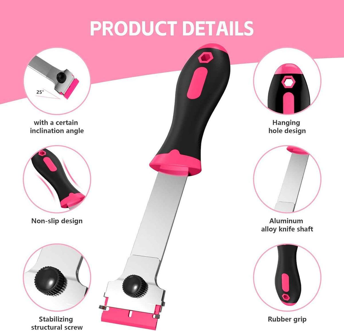 3 Pack Razor Blade Scraper Set, Includes 30 Plastic & 30 Metal Blades, Multi-Purpose Tool for Glass, Cooktop, Sticker Removal, Paint & Gum Cleaning (Pink)
