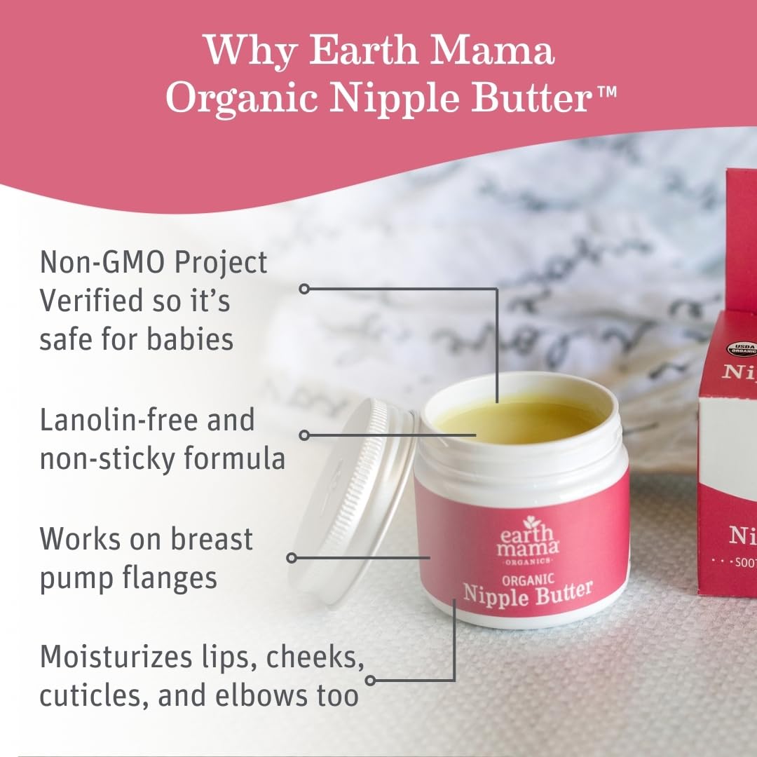 Earth Mama Organic NipTLe Butter™ | NipTLe Cream Safe for Breastfeeding | Postpartum Essentials for Nursing | Non Lanolin NipTLe Cream, 2-Fluid Ounce