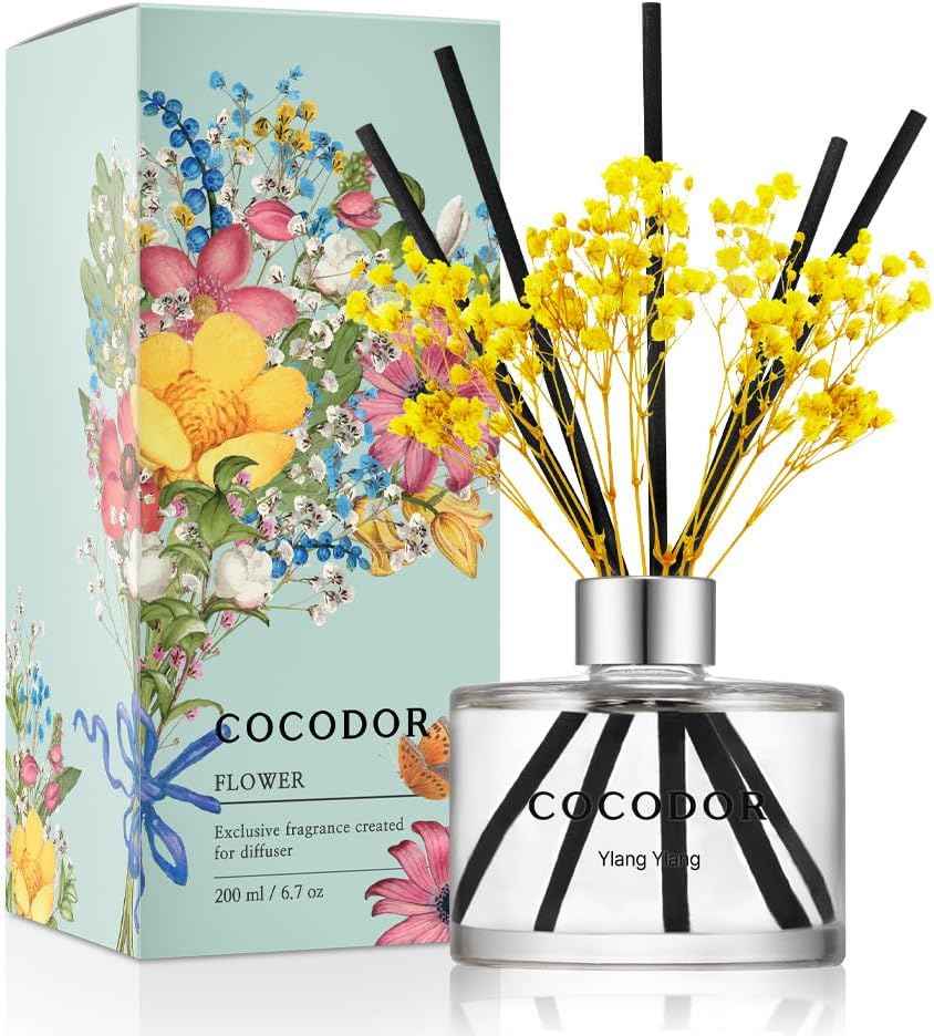 COCODOR Reed Diffuser Set with Preserved Baby's Breath with Sticks/April Breeze / 6.7oz / Scent Fragrance Oil Diffuser for Bedroom Bathroom Home Décor