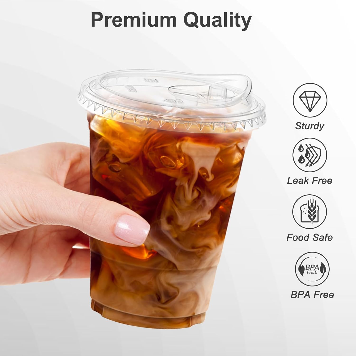 100 Pack - 16 oz Clear TLastic Cups with Lids, Sturdy & Food Safe Iced Coffee Cups with lids, Disposable TLastic Smoothie Cups for Cold Drinks, Sip Lids