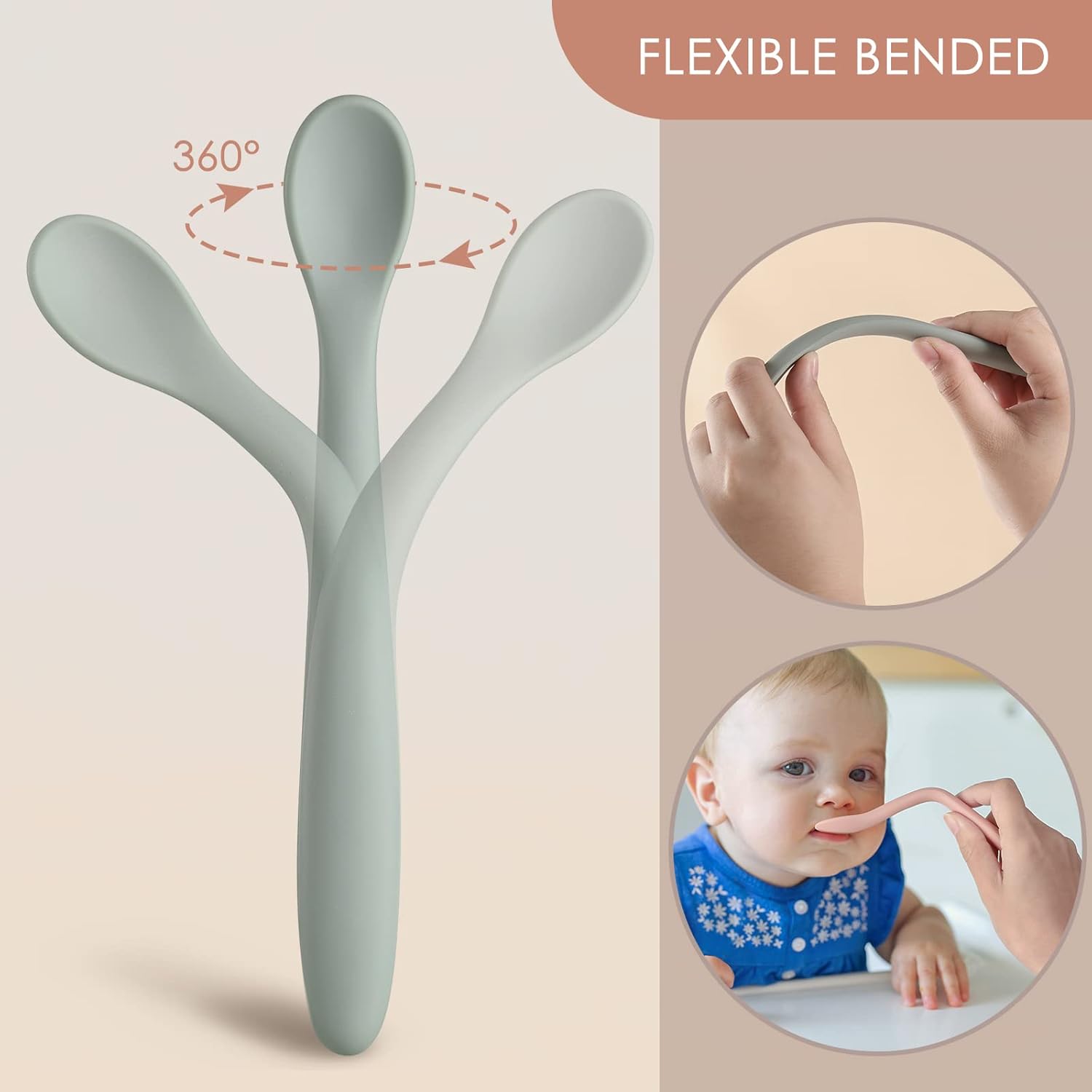 6-Piece Silicone Baby Feeding Spoons, First Stage Infant Spoons, Soft-Tip Easy on Gums I Baby Training Spoon | Infant Utensils Feeding SupTLies, Dishwasher & Boil-proof