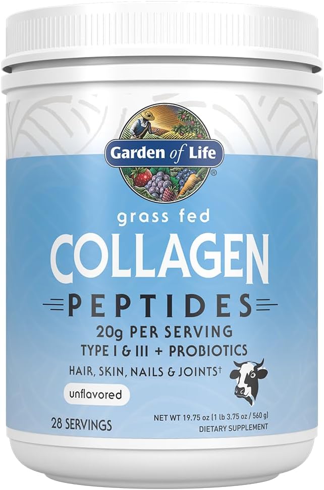 Garden of Life Grass Fed Collagen Peptides Powder Unflavored Collagen Powder for Hair Skin Nails Joints, Hydrolyzed Collagen Protein Supplements, Collagen for Women & Men, 28 Servings