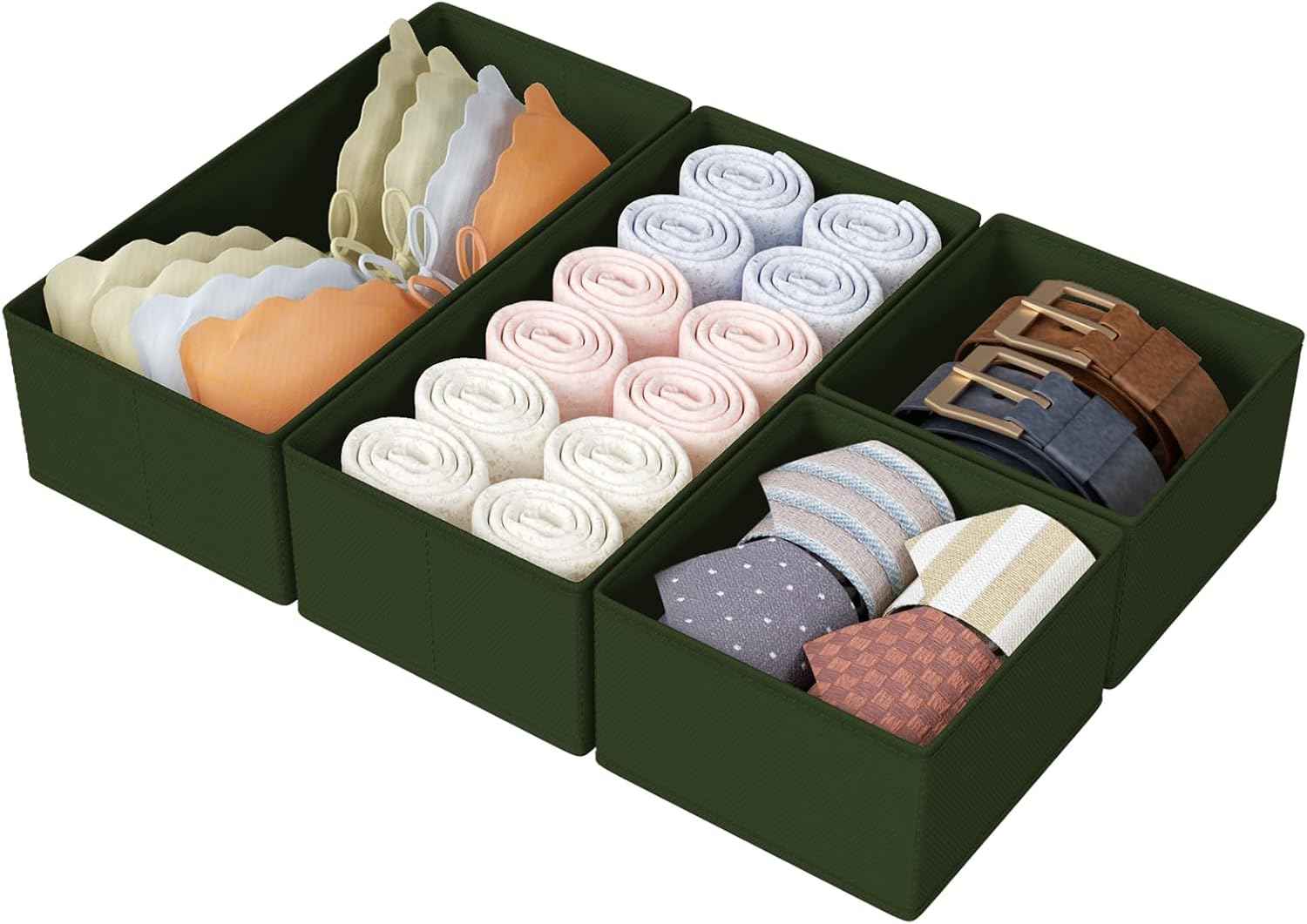 DIMJ Drawer Organizers Clothes, Set of 4 Dresser Organizer Bins, Fabric Closet Organizers and Storage, Shallow Drawer Dividers for Nursery, Clothing, Baby Clothes, Socks, Underwears, Tie (Beige)