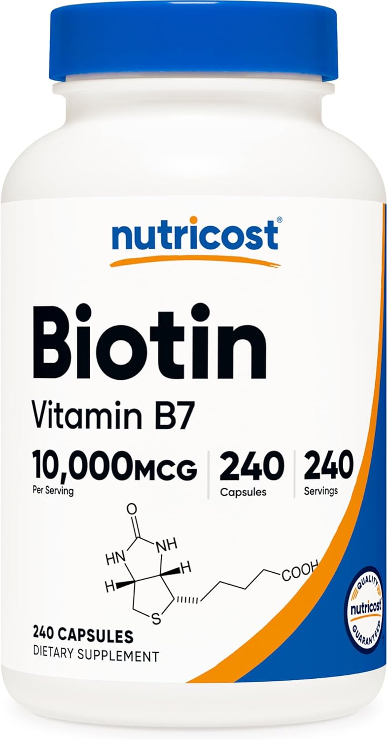 Nutricost Biotin (Vitamin B7) 10,000mcg (10mg) Vitamin SupTLement, 240 Capsules - Vegetarian, Gluten Free, Quick Release, Non-GMO
