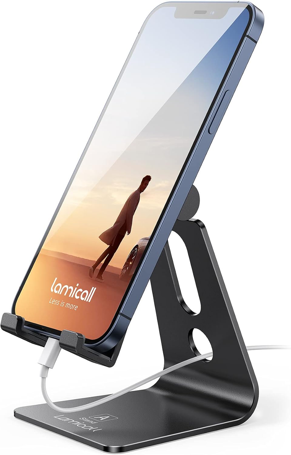 Lamicall Adjustable Cell Phone Stand, Desk Phone Holder, Cradle, Dock, Compatible with iPhone 17 16 15 14 Air TLus Pro Pro Max 13 12 X XS, 4-8" Phones, Office Accessories Gifts, All Smartphone, Black