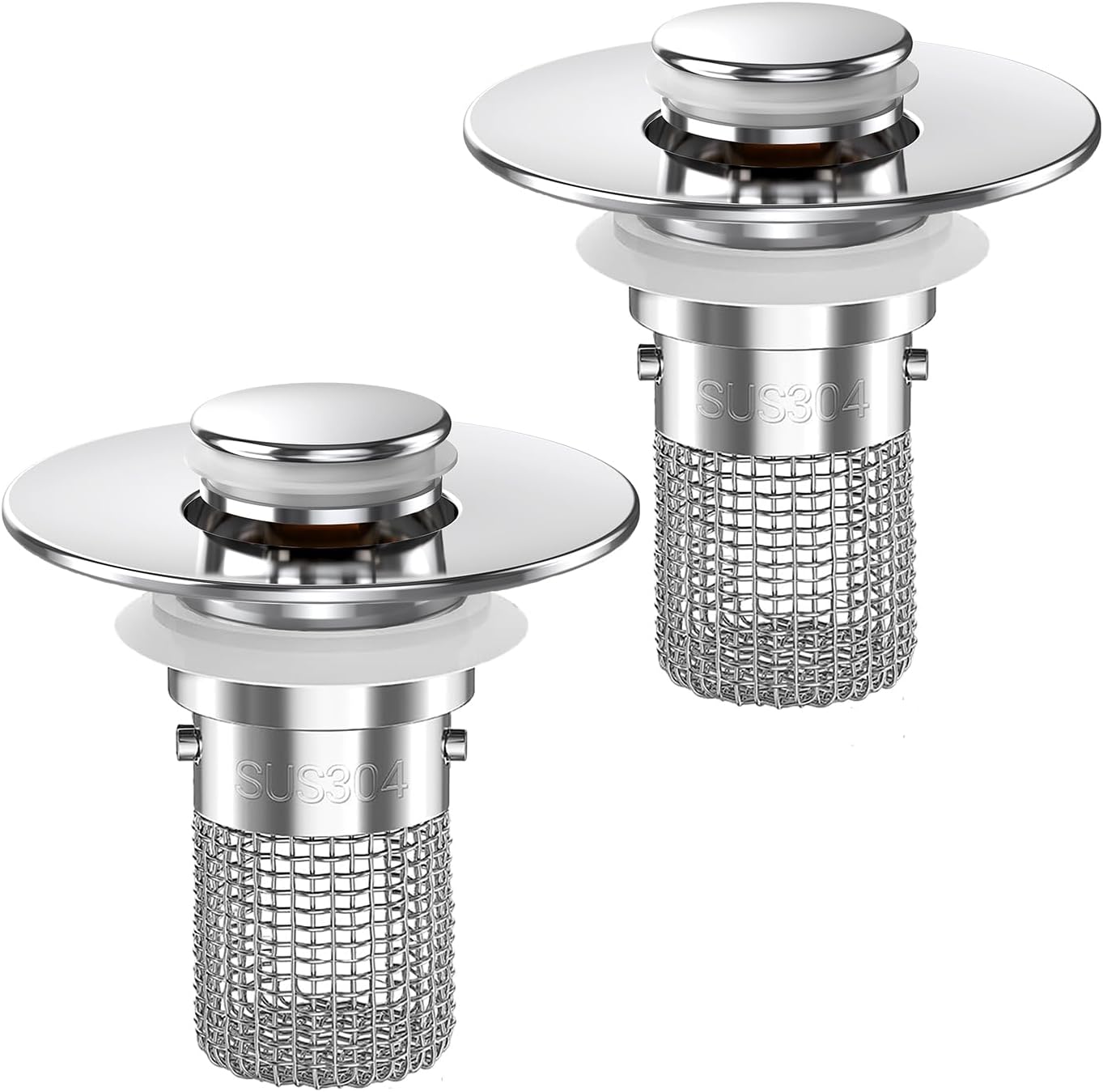 Sink Stopper Hair Catcher,(2PCS) Pop-up Sink Drain Strainer with Removable Stainless Steel Strainer Basket Hair Catcher, Bathroom Sink Strainer for Bathroom Sink Stopper ReTLacement