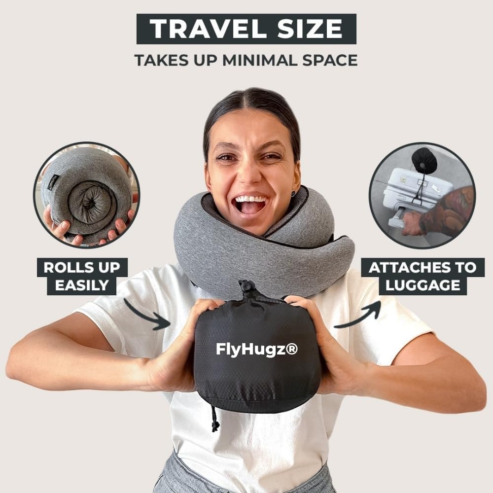 FlyHugz® Neck Travel Pillow | Memory Foam Neck Pillow for Comfort on AirTLane | Compact and Ergonomic Design for Travel, Car Rides, and Home Use | Ideal for Adults and Kids