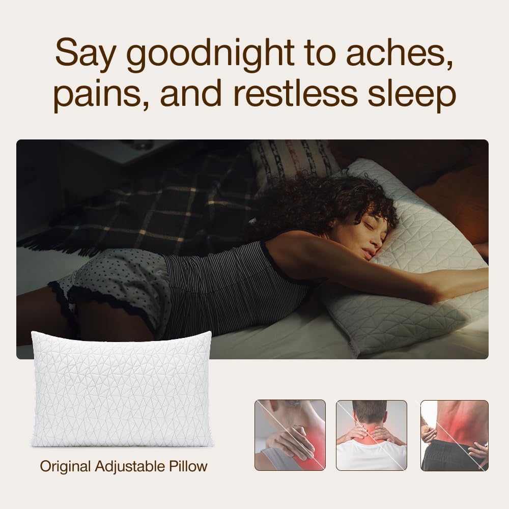 Coop Home Goods Original Adjustable Pillow, Queen Size Bed Pillows for Sleeping, Cross Cut Memory Foam Pillows - Medium Firm Back, Stomach and Side Sleeper Pillow, CertiPUR-US/GREENGUARD Gold