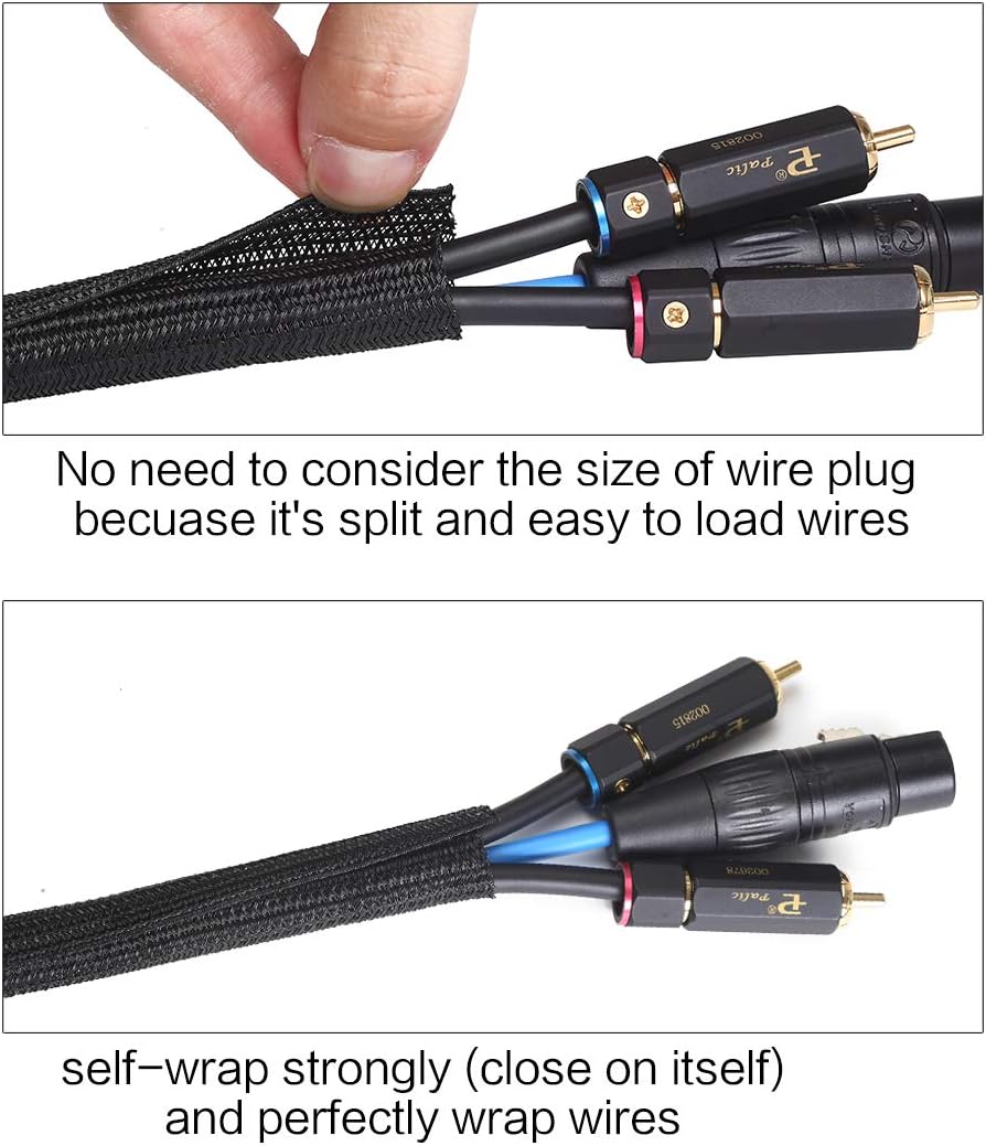 Alex Tech 10ft - 1/2 inch Cord Protector Wire Loom Tubing Cable Sleeve STLit Sleeving For USB Cable Power Cord Audio Video Cable – Protect Cat From Chewing - Black