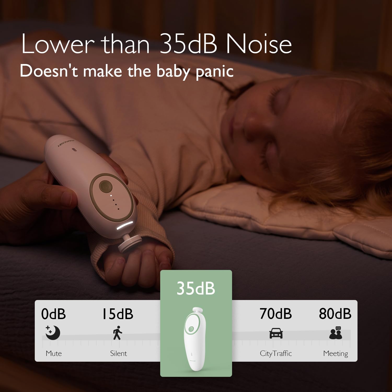 Momcozy Baby Nail File Electric, Gentle Baby Nail Trimmer Electric, Baby Nail Clipper with Night Light, 7 Grinding Head ReTLacement Pads, Green