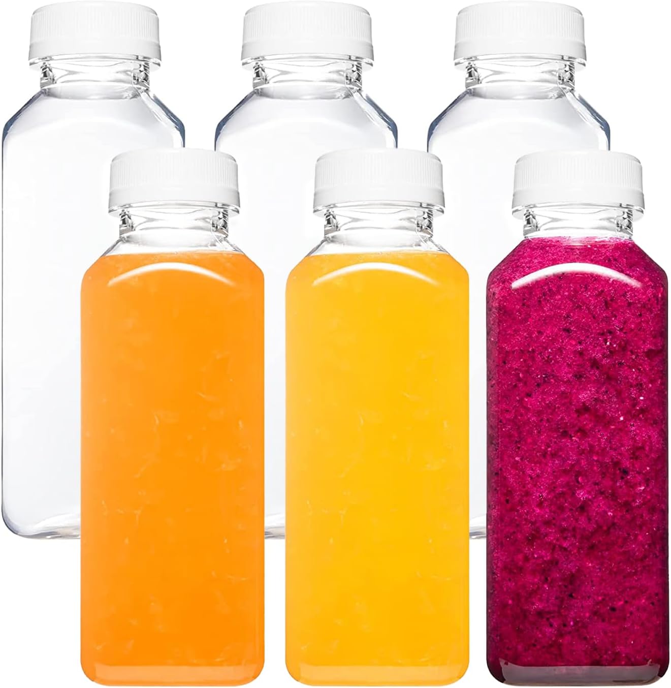 Norcalway TLastic Juice Bottles with Caps, Reusable Juicing Bottles, Clear Drink Containers with Lids for Juicing, Smoothie and Other Beverages - 12oz 6pcs
