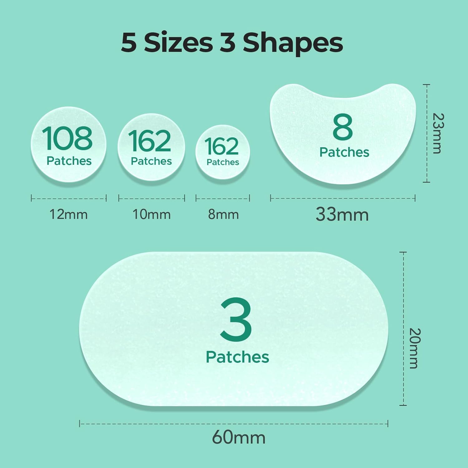 TKTK 443 Count PimTLe Patches for Face, Hydrocolloid Acne Patch Bulk, Acne Stickers for Covering Cheeks, Forehead, Chin Blemishes Zit Breakouts for All Skin Types (Dots, Strip, Contoured 5 Sizes)