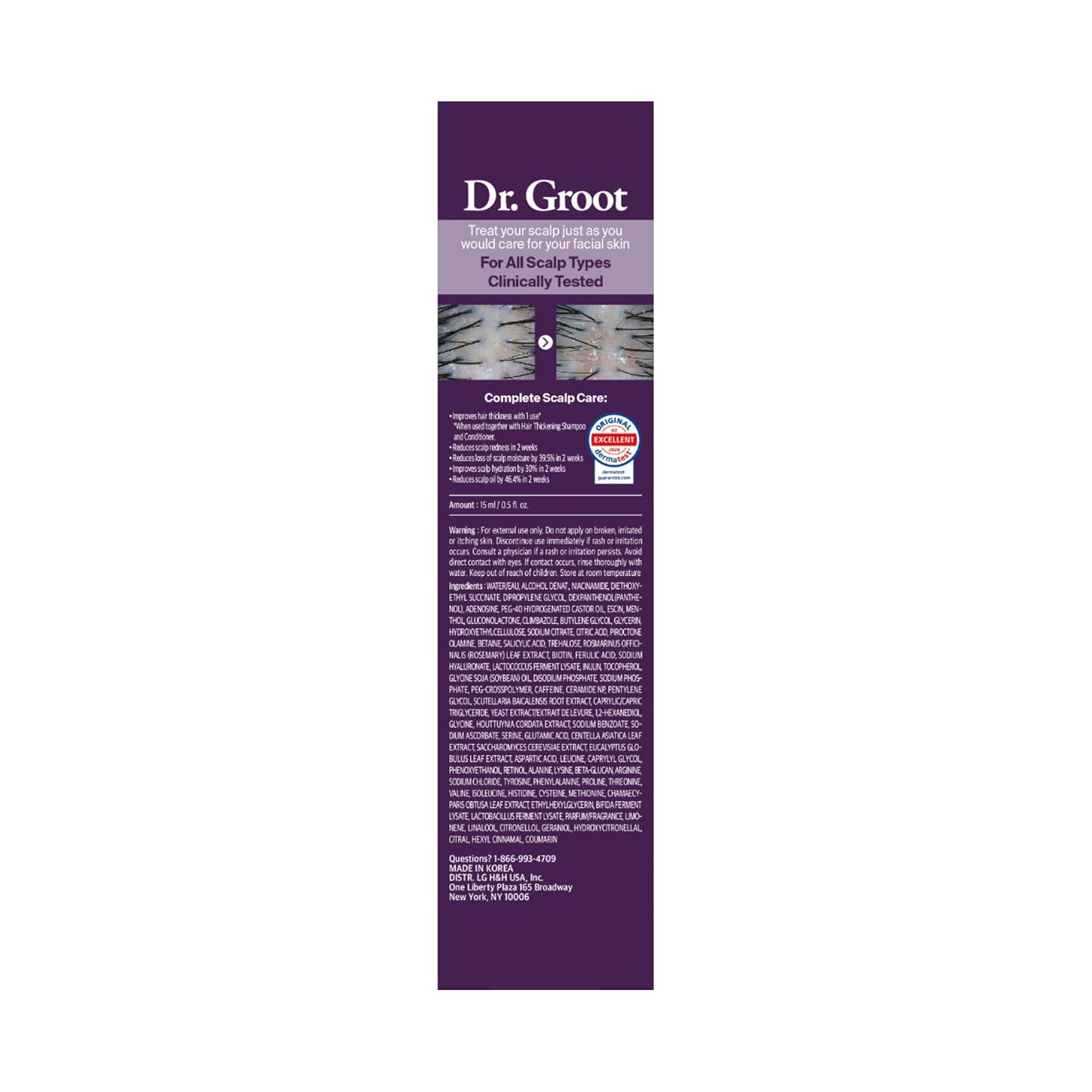 Dr. Groot Award-Winning Hair Thickening Serum for Hair Loss, Korean Hair Care, Scalp Treatment, Clinically Tested, Reduces Oil, Roll On