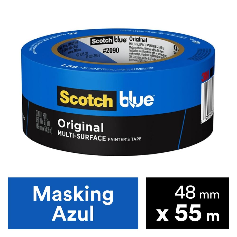 ScotchBlue Original Multi-Surface Painters Tape, 2 Inch Wide (1.88 In. x 60 Yds), 1 Roll Blue Paint Tape Protects Surfaces & Removes Easily, Masking Tape for Indoor and Outdoor Use (2090-48NC)