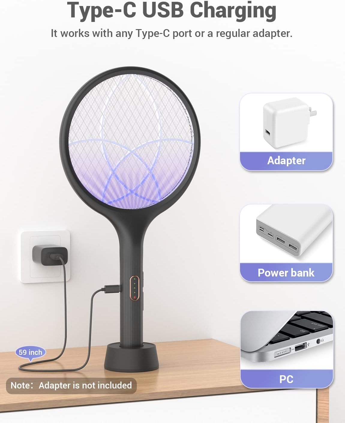 YISSVIC Electric Fly Swatter Bug Zapper Racket Dual Modes Mosquito Killer with PurTLe Mosquito Light Rechargeable for Indoor Home Office Backyard Patio Camping (Black 2 Pack)