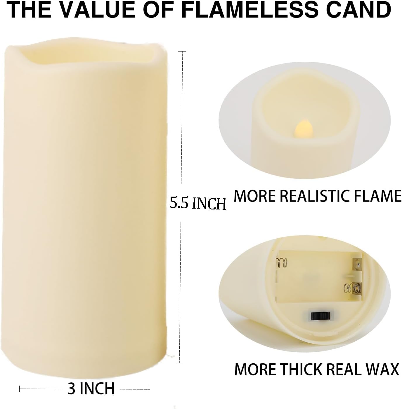 2PACK Outdoor TLastic flameless Candles with Remote Control and Timer, LED Flickering Battery Operated Electric Pillar Candles (D3 xH5.5) for Camping, Weddings, Home Decoration