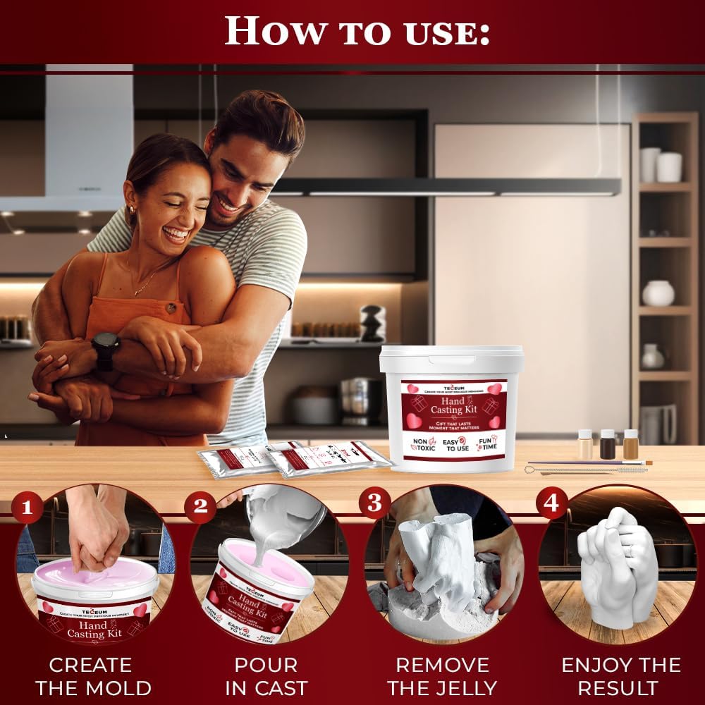 TECEUM Hand Casting Kit – Unique Gift for Babies & Adults – Ideal DIY Gift for Your Loved Ones, CouTLes, Family – For Wedding, Anniversary, Baby Shower, Mother’s Day, Christmas – Romantic Gifts – Kit1