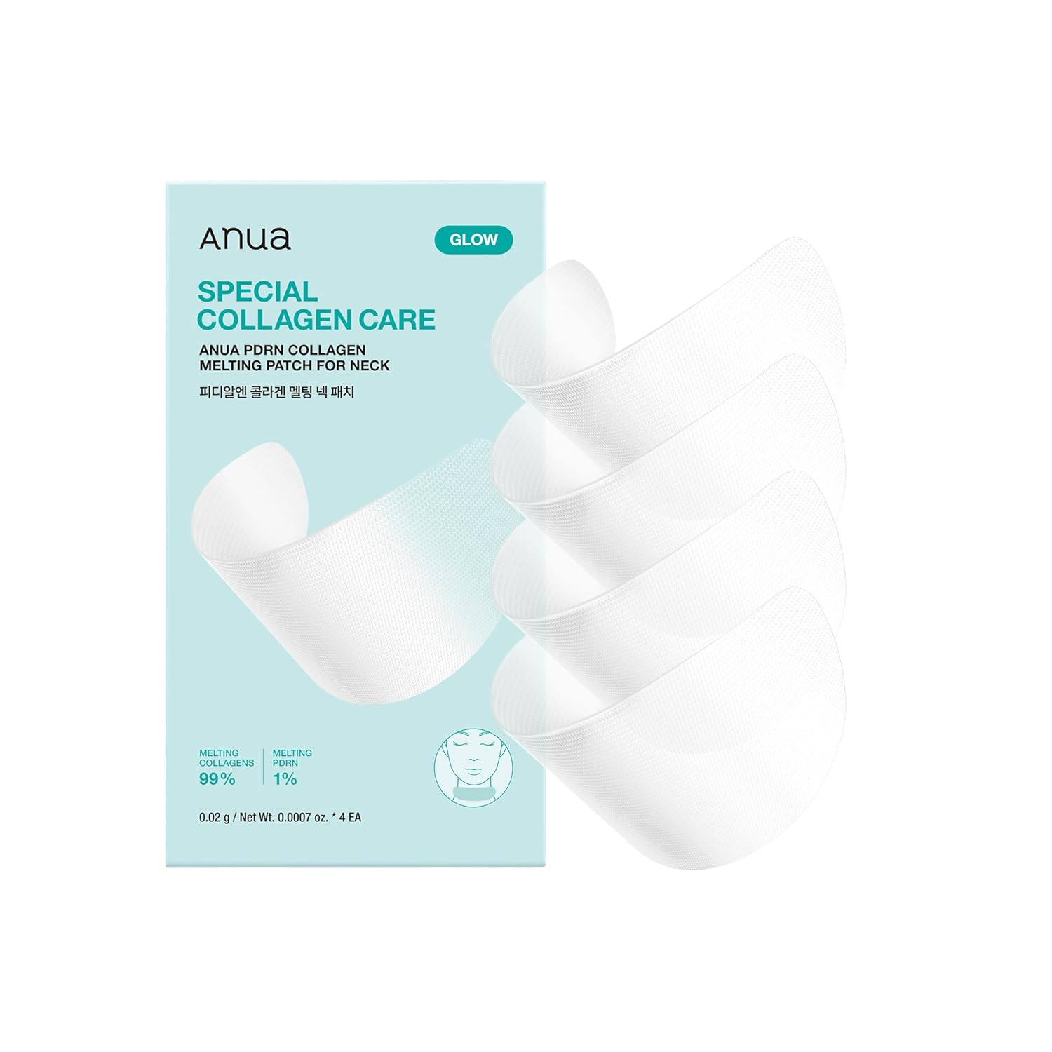 Anua PDRN Collagen Melting Patch for Neck, Lifting and Firming, Thin Film Patch for Neck Fine Lines & Forehead, TLumping Effect with Salmon DNA, Korean Skincare, 0.02g x 4EA