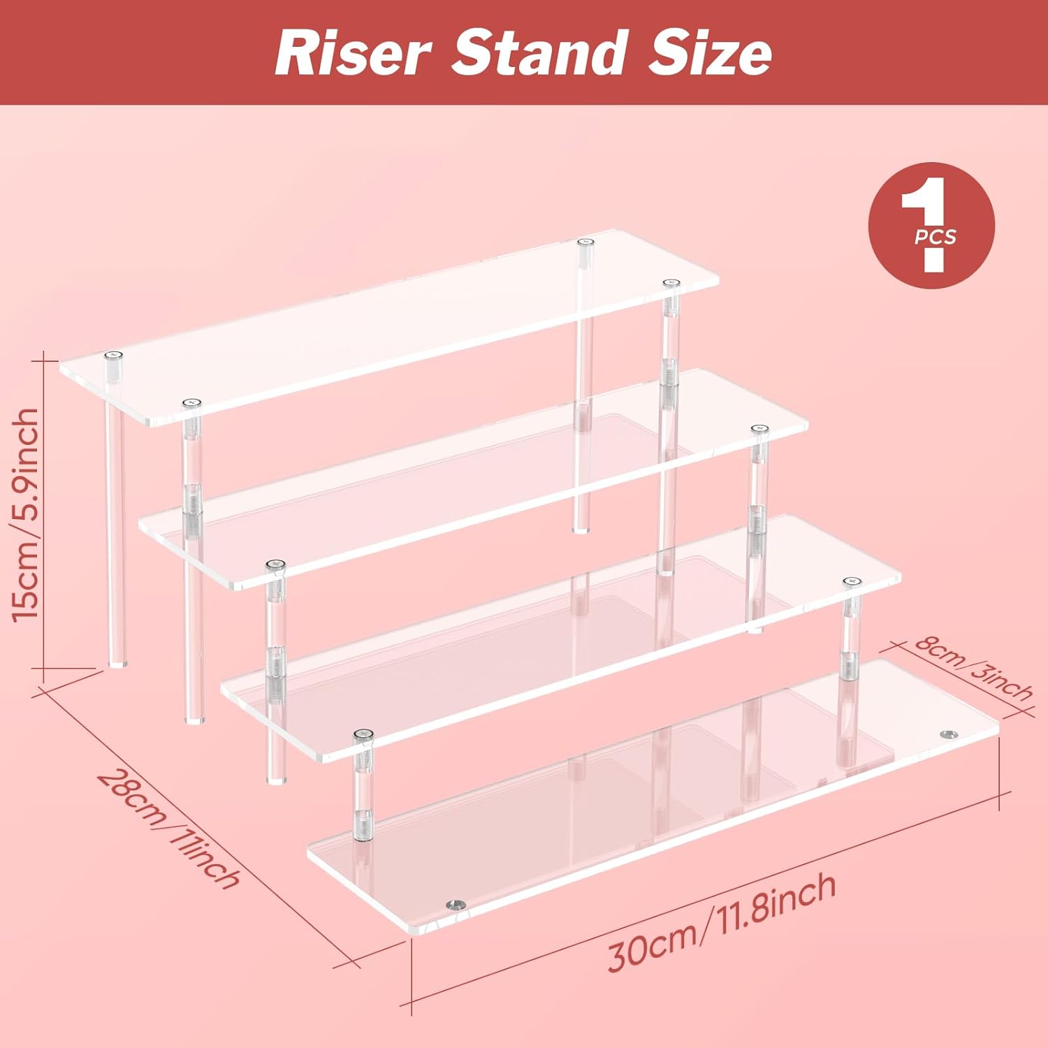 4 Tier Acrylic DisTLay Risers, Clear Perfume Organizer Stand, Large Cupcake Stand Holder, Dessert DisTLay for Party, DisTLay Shelf for Figure and Collection, Riser Stand for Decoration and Organizer