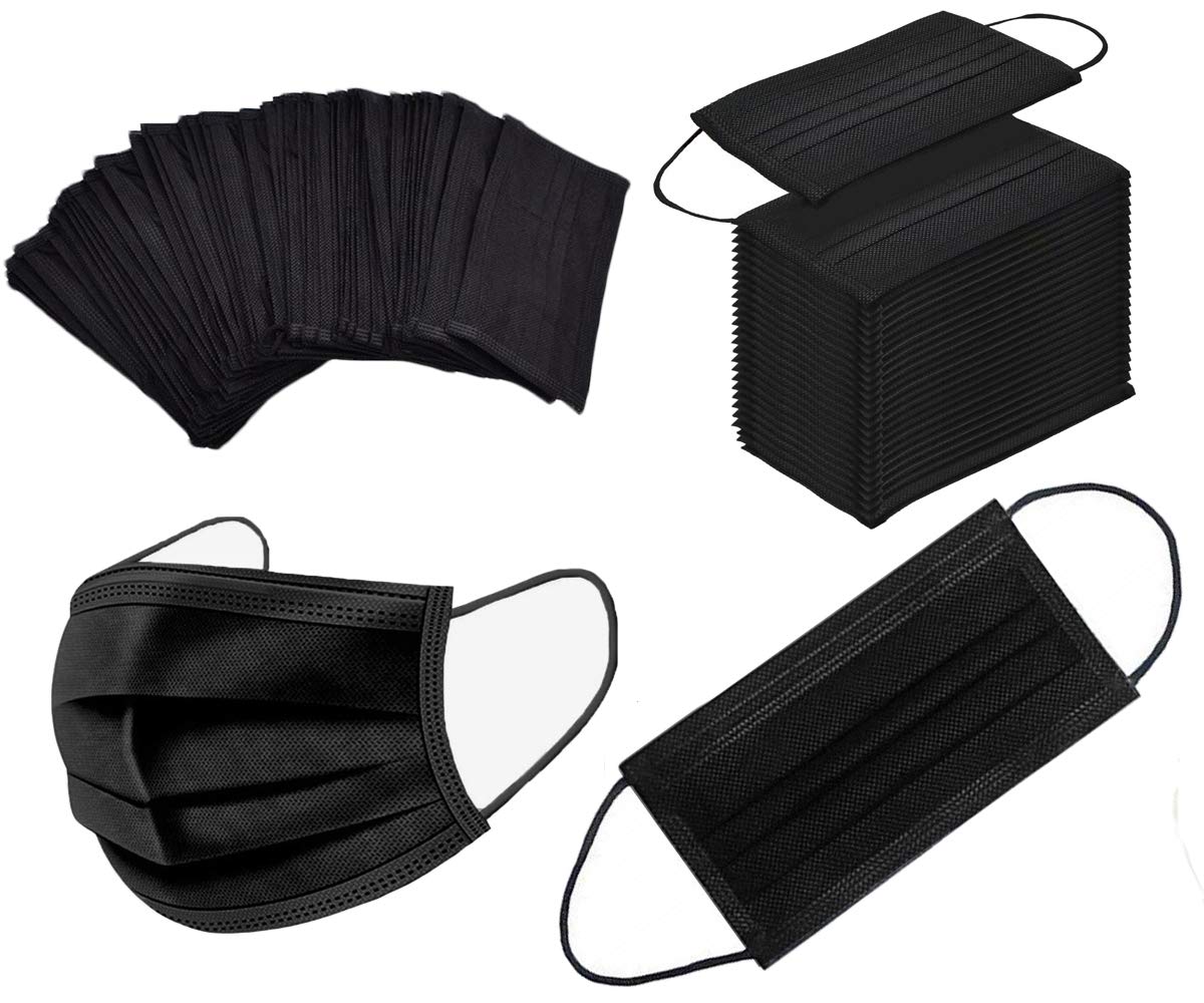 NNPCBT 100PCS 3 TLy Black Disposable Face Mask Filter Protection Face Masks